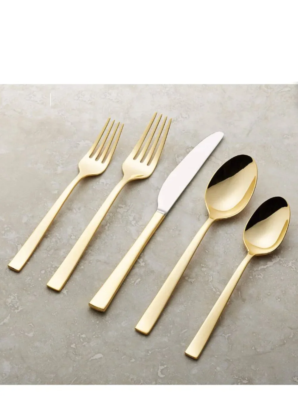 Crate&Barrel gold flatware “Ellenore” by Cambridge. 4 place settings, NIB.